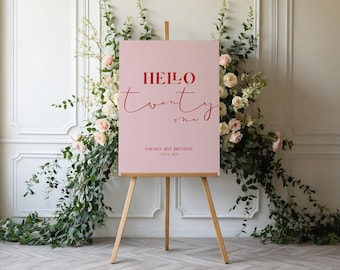 21st Birthday Welcome Sign Template: Pink & Red, Editable in Canva