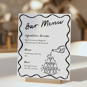 Whimsical illustration style Bar Menu wedding bar menu sign, printable cocktail menu, bar menu sign template, birthday drink menu sign, whimsical wedding sign, editable bar menu sign, hand drawn bar decor, diy cocktail party sign, custom drink menu sign, wedding reception bar, birthday bar sign decor, signature drink menu, canva editable bar signtemplate