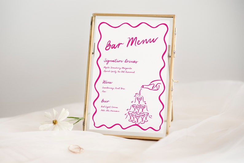 Whimsical illustration style Bar Menu editawedding bar menu sign, printable cocktail menu, bar menu sign template, birthday drink menu sign, whimsical wedding sign, editable bar menu sign, hand drawn bar decor, diy cocktail party sign, custom drink menu sign, wedding reception bar, birthday bar sign decor, signature drink menu, canva editable bar signble template