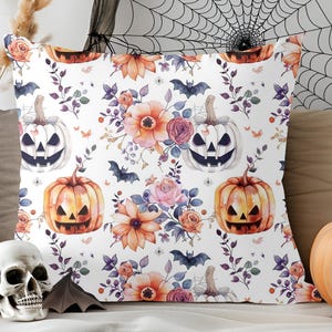 Floral Halloween Pumpkin Pillow, Fall Decor, Autumn Cushion, Harvest Home Accent, Thanksgiving Decoration
