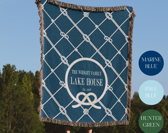 Personalized Lake House Woven Blanket: Nautical Beach House Decor, 100% Cotton Throw