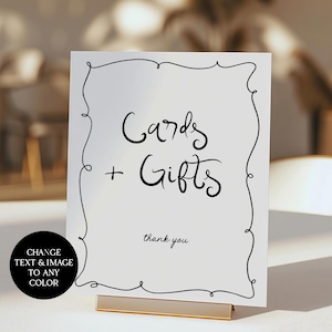 Placa de cartões e presentes em estilo francês caprichoso, placa de cartões e presentes para impressão, placa de cartões de casamento em estilo desenhado à mão, 5x7 ou 8x10, edite em Corjl