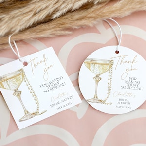 Pearls & Prosecco Bridal Shower Favor Tags: Editable Canva Template (Digital Download