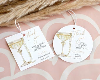 Pearls & Prosecco Bridal Shower Favor Tags: Editable Canva Template (Digital Download