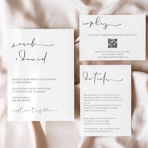 Minimalist Wedding Invitation Set, Modern Wedding Invitation Bundle QR Code, Calligraphy Wedding Invitation, Elegant Wedding Canva Template