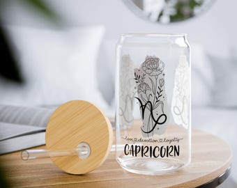 Capricorn Zodiac Sipper Glass Tumbler: Astrology Lover Gift, 16oz