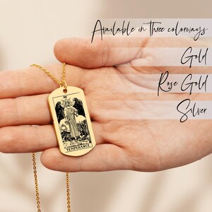 Collier personnalisé carte de tarot, carte de tempérance, collier pendentif étiquette délicate, cadeau sorcière meilleure amie, collier tarot, cadeau fête des mères