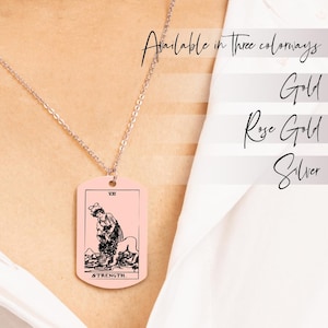 Collier personnalisé tarot, carte tarot force, collier pendentif étiquette, cadeau sorcière meilleur ami, collier tarot, cadeau fête des mères