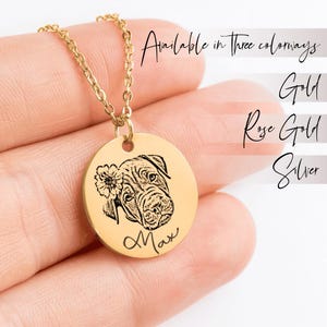 Custom Pet Portrait Necklace: Engraved Photo Pendant, Dog Memorial Gift