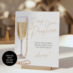 Pearls & Prosecco Bar Sign: Mimosa Station Bridal Shower Decor (Canva Template Digital Download)
