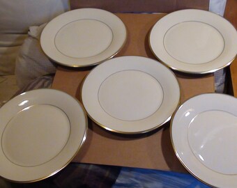 Vintage Five Lenox 10 5/8 Gold Trim Dinner Plates From The "Eternal" Collection