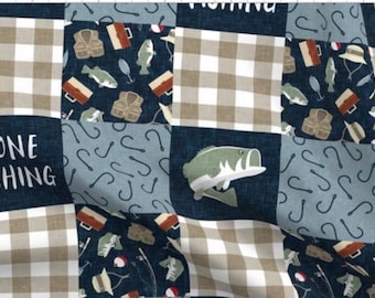 Gone fishing faux quilt Minky blanket