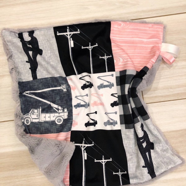 Pink Lineman Minky blanket