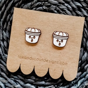 Boo Bucket Ghost Earrings // Halloween Earring // Stud Earrings // Fast Food Bucket // Fast Food Earrings // Wood Earrings // Halloween