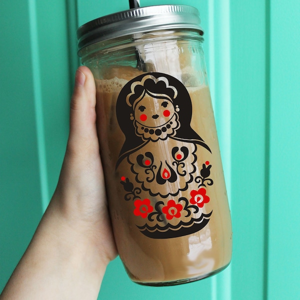 Russian Nesting Doll Tumbler // Tazza da viaggio in vetro // Bambola nidificante russa // Tumbler con coperchio // To Go Mug // Tumbler personalizzato // Idea regalo