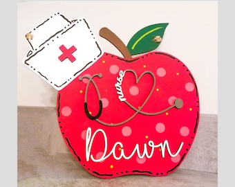 School Nurse Apple Sign // Nurse Sign // Wooden Door Hanger // Custom Name Sign // School Nurse // Nurse Appreciation // School Door Decor
