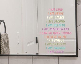Pastel Kids Daily Affirmation Mirror Decal / Affirmation Decal / Kids Affirmation / Self Confidence / Bathroom Decal / Self love reminders