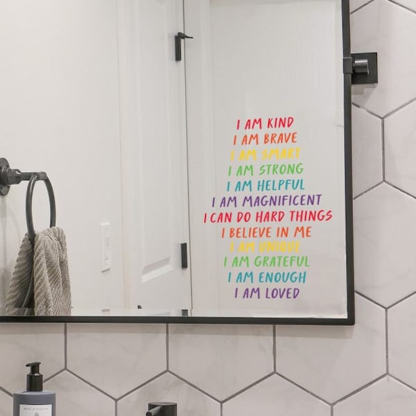 Kids Daily Affirmation Mirror Decal // Affirmation Decal // Kids Affirmation // Self Confidence // Bathroom Decal // Self love reminders