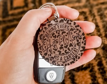 Behind Every Hot Mom is a Car Seat // Vegan Leather // Funny Keychain // Mom Life // Engraved Leather // Engraved Keychain // Hot Mom