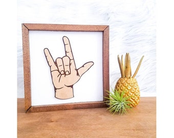 I love you Sign Language Wood Sign // Sign Language // I love you Sign // Wooden Sign Home Decor // ASL Sign // Laser Cut Framed Sign //
