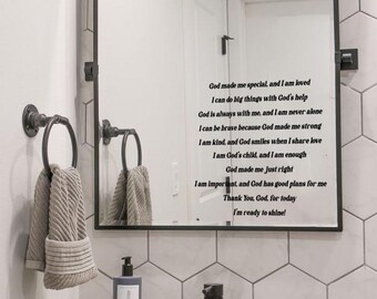 Calcomanía de espejo con afirmación diaria de Dios // Calcomanía de afirmación de Dios // Afirmación para niños // Autoconfianza // Calcomanía de baño // Recordatorios de amor propio