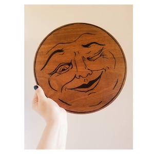 Man in the Moon Engraved Wooden Sign // Moon Sign // Wooden Sign // Round Sign // Halloween Decor // Vintage Sign // Vintage Moon // Moon
