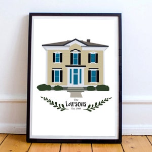 Custom Home Illustration // Last Name Home Illustration // House Illustration // New Home Owner // House Warming Gift // Wedding Gift // image 2