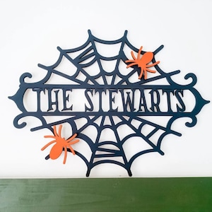 Custom Wooden Spiderweb Name Sign / Halloween Decor / Custom Halloween / Front Door Sign / Wreath Sign / Spiderweb Decor / Personalized