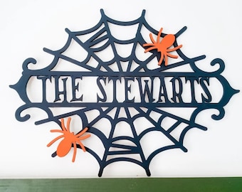 Custom Wooden Spiderweb Name Sign / Halloween Decor / Custom Halloween / Front Door Sign / Wreath Sign / Spiderweb Decor / Personalized