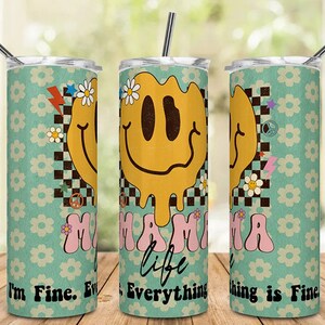 Smiley Mama Life 20 oz. Tumbler // Metal Straw Included // Smiley Tumbler // Mama Life // Floral Smiley // Checkered Smiley Tumbler