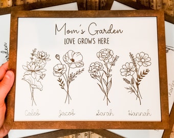 Personalized Mom's Garden Sign // Custom Flower Sign // Birth Month Flower / Mother's Day Gift // Gift for Mom // Grandma Gift // Kids Names