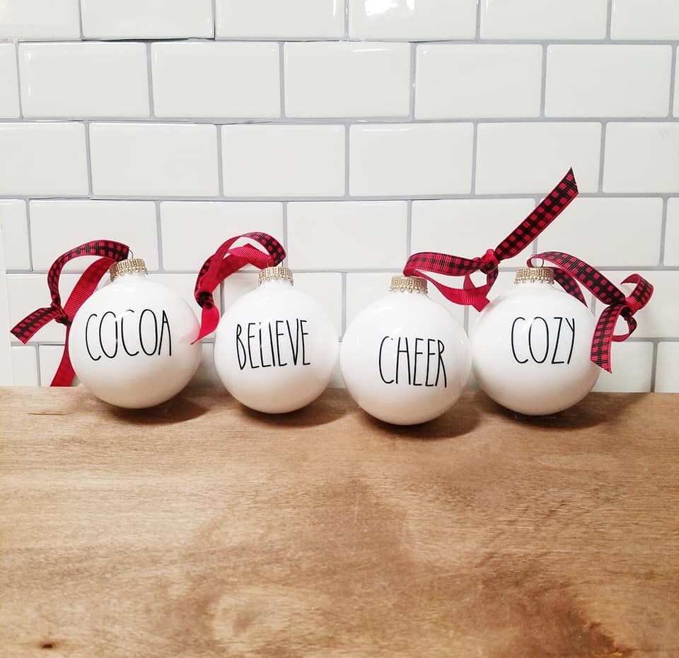 Farmhouse Style Christmas Tree Ornaments / White Bulb Etsy