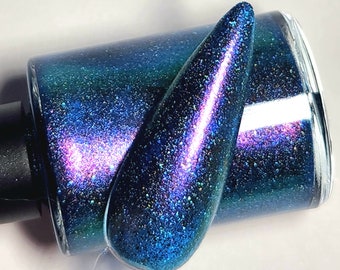 Limited Edition Indie Nail Polish - Mocha - Blue and Red Shimmer Nail Lacquer, Holographic