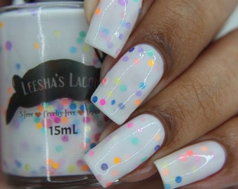 Anemone Avenue - White crelly Indie Nail Polish, Neon Glitter Nail Lacquer