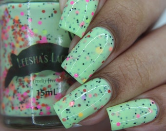 Neon Green Indie Nail Polish, Neon Glitter Nail Lacquer, Crelly Nail Polish - Tree Frog Forks