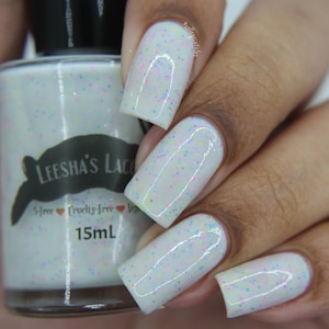 Chameleon Cove - White crelly Indie Nail Polish, Neon Glitter Nail Lacquer