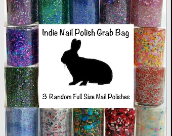 Indie Nail Polish Grab Bag, Indie Nail Lacquer, Glitter Nail Polish, Mystery Nail Polishes, 3 Full Size Polish