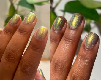 Green and Black Shimmer Indie Nail Polish - Sweetgrass + Cedar (Thermal Nail Polish)