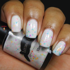 Disco Dinosaurs - White crelly Indie Nail Polish, Neon Glitter Nail Lacquer