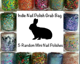 Indie Nail Polish Grab Bag, Indie Nail Lacquer, Glitter Nail Polish, Mystery Nail Polishes, 5 Mini Polishes