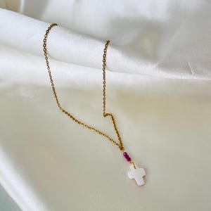 Cross, Ruby, & Guitar String Necklace