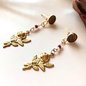 Vintage Rose Charm Guitar String Post Earrings