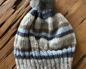 Blue and Gray Knit Baby Hat