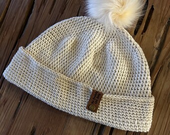 Ivory Crocheted Pom Beanie