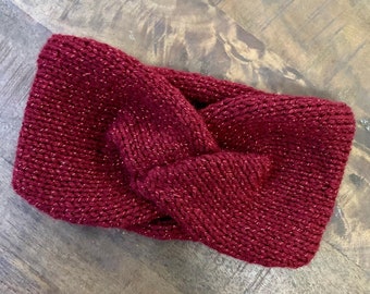 Maroon Shimmer Knit Ear Warmer Headband