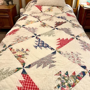 White Multi QUILT 100% Cotton ALL SEASONS 106" x 89" Quilted Bedspread