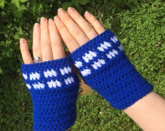 Tardis Wrist Warmers - Tardis Fingerless Gloves - Doctor Who Gloves - Doctor Who Arm Warmers - Tardis Gloves - Doctor Who