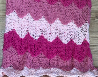 Rosa Babydecke - Gestreifte Babydecke - Chevron Babydecke - Ombré Babydecke - Gestrickte Babydecke - Babypartygeschenk