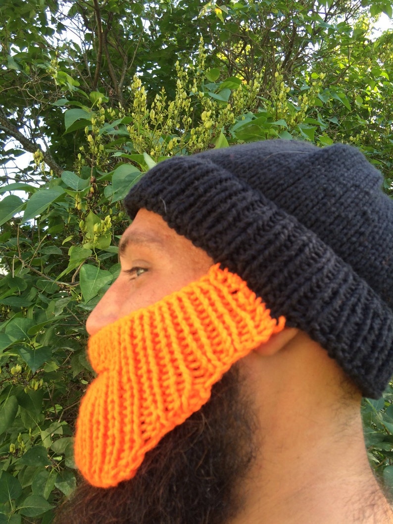 Knit Beard Hat Black With Orange Beard Etsy