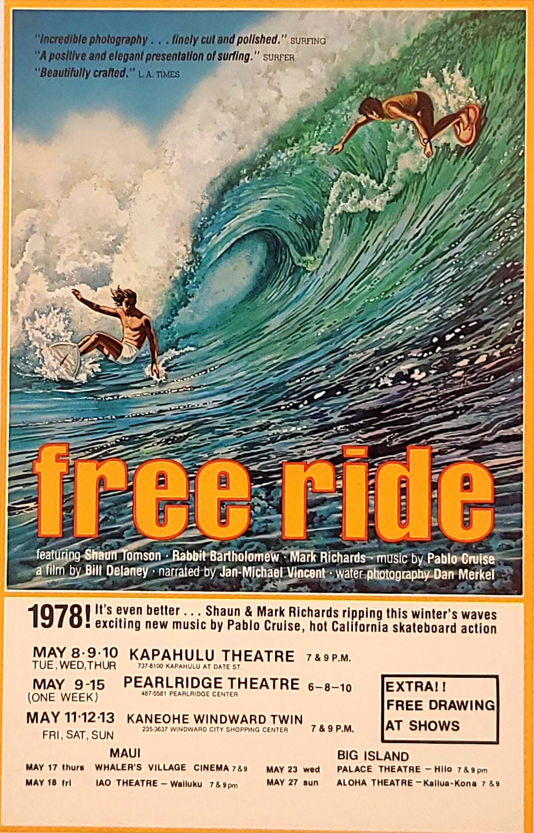 Vintage Original 1978 Free Ride Surf Movie Poster/flyer North